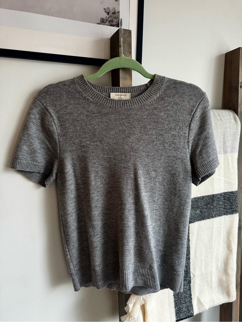 “The Group” Babaton Soft Gray Short Sleeve Wool Sweater